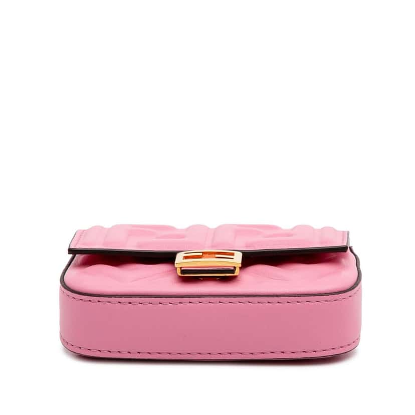 Fendi Nano Zucca Embossed Leather Baguette Charm Pink Leather Good condition - Inside View