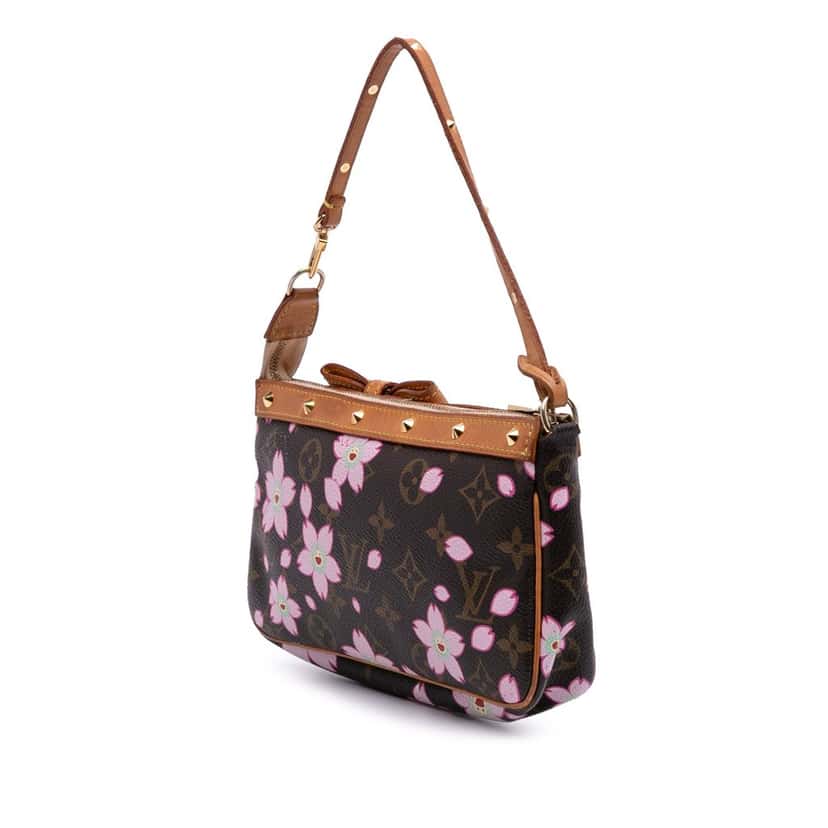 Louis Vuitton Takashi Murakami Monogram Cherry Blossom Pochette Accessoires Brown Canvas Good condition - Back View