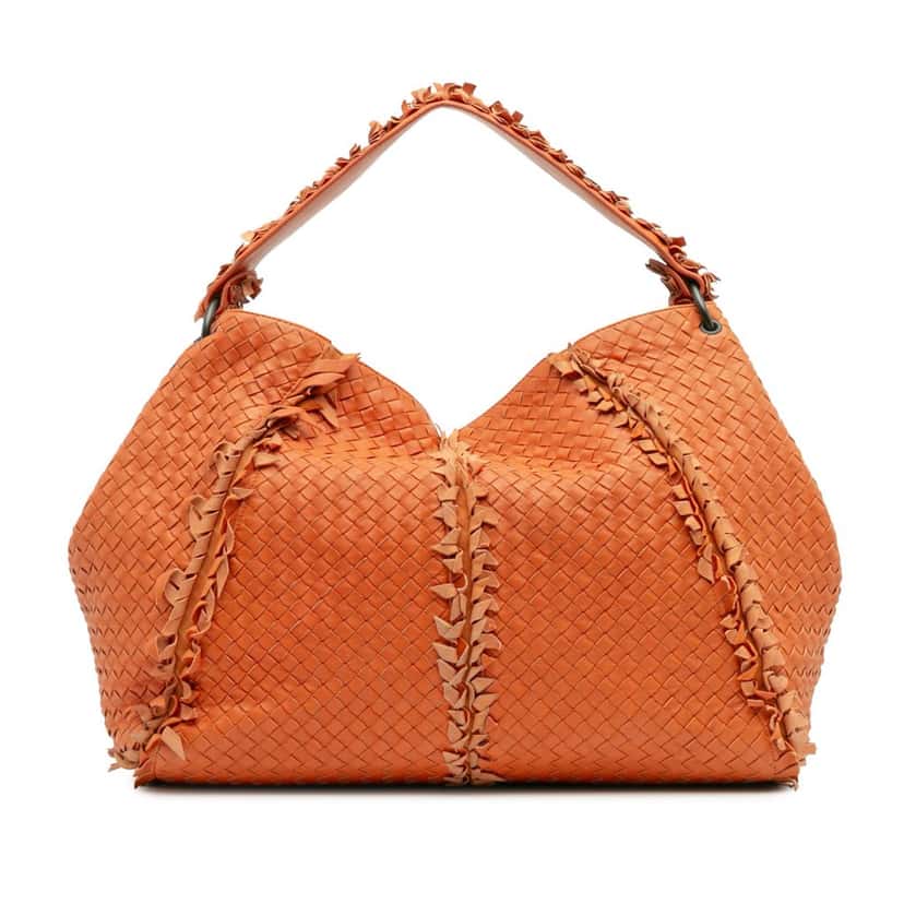Bottega Veneta Large Nappa Intrecciato Franges Hobo Orange Leather Very good condition - Front View