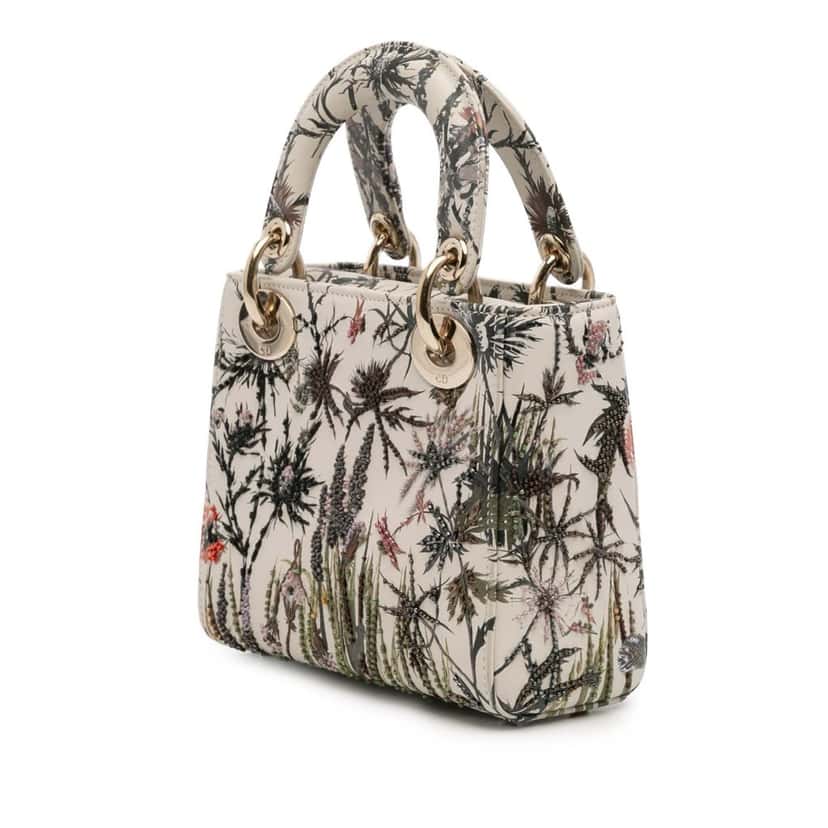 Dior Mini Calfskin Beaded Embroidered Jardin Naturel Lady Dior White Leather Good condition - Back View
