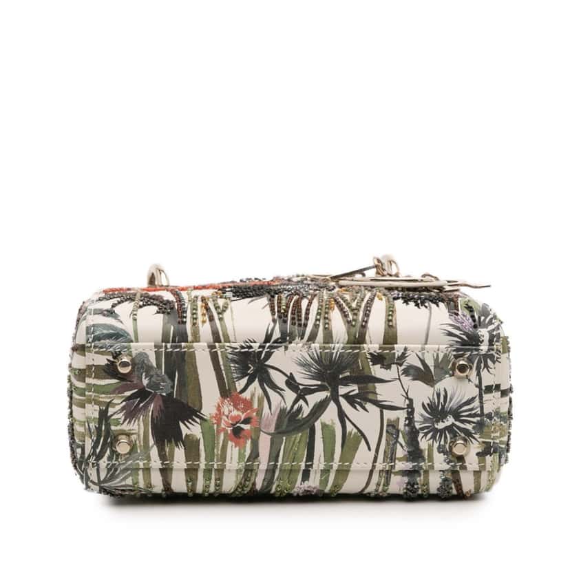 Dior Mini Calfskin Beaded Embroidered Jardin Naturel Lady Dior White Leather Good condition - Inside View