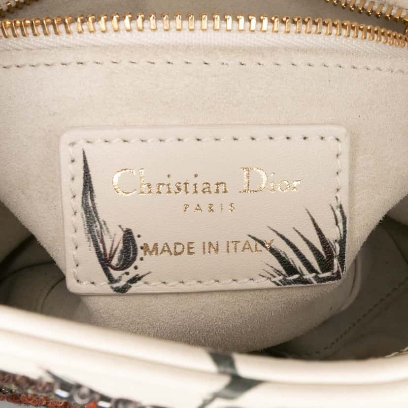Dior Mini Calfskin Beaded Embroidered Jardin Naturel Lady Dior White Leather Good condition - Box View