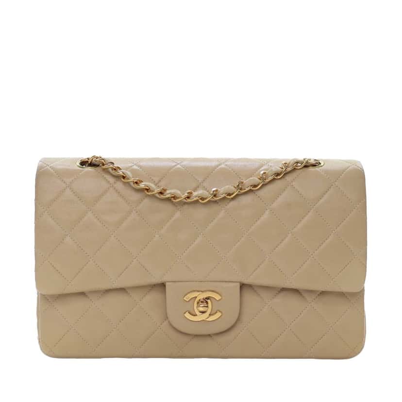 Chanel Medium Classic Lambskin Double Flap Brown Leather Good condition - Front View