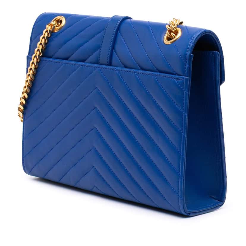 Saint Laurent Medium Matelasse Lambskin Monogram Envelope Shoulder Bag Blue Leather Good condition - Back View
