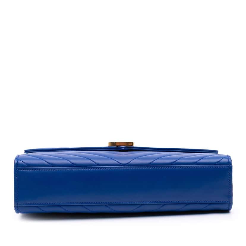 Saint Laurent Medium Matelasse Lambskin Monogram Envelope Shoulder Bag Blue Leather Good condition - Inside View