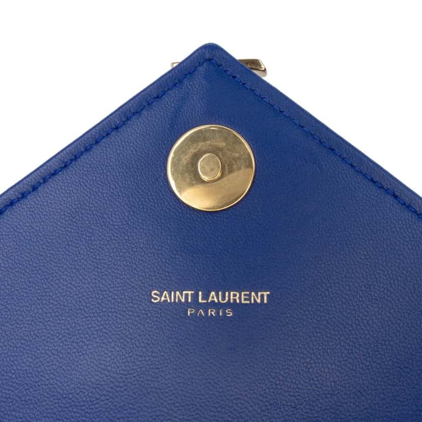 Saint Laurent Medium Matelasse Lambskin Monogram Envelope Shoulder Bag Blue Leather Good condition - Box View