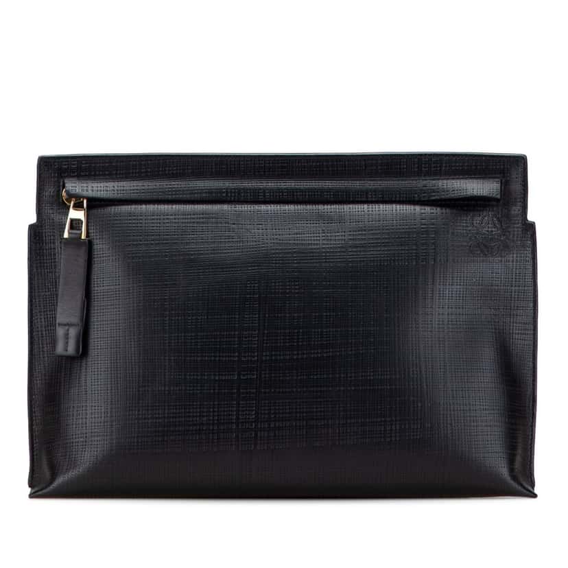 Loewe Leather Anagram T Clutch Black Leather Good condition - Front View