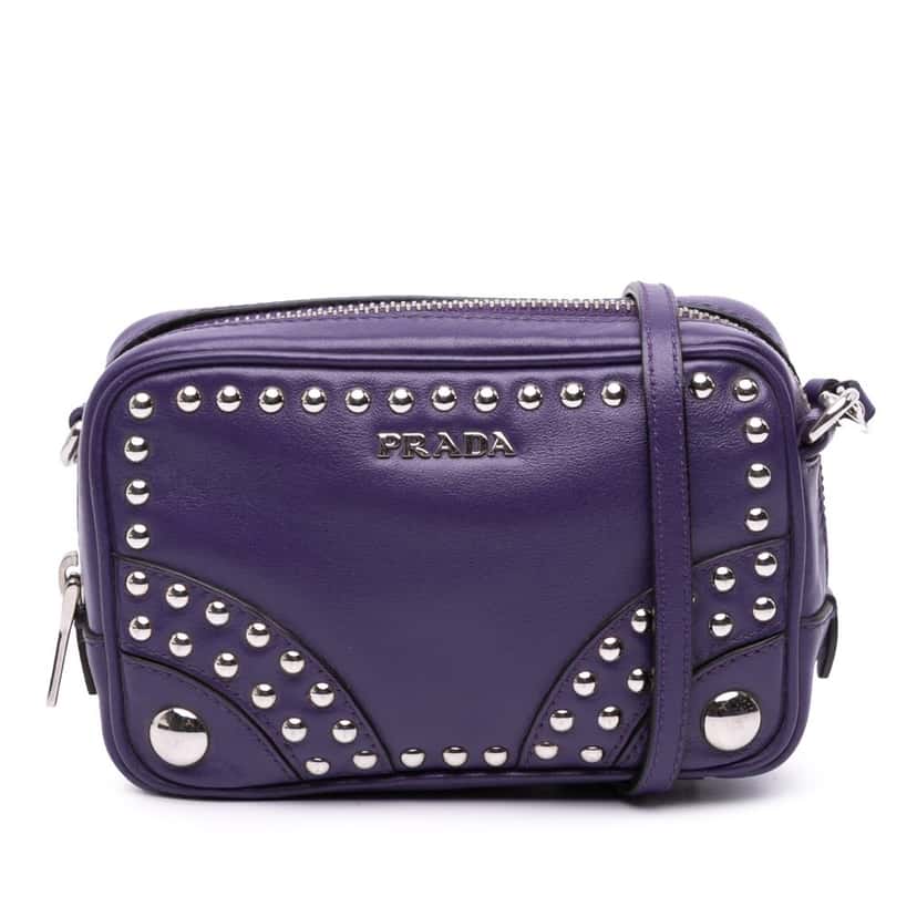 Prada Mini Leather Studded Camera Bag Purple Leather Good condition - Front View