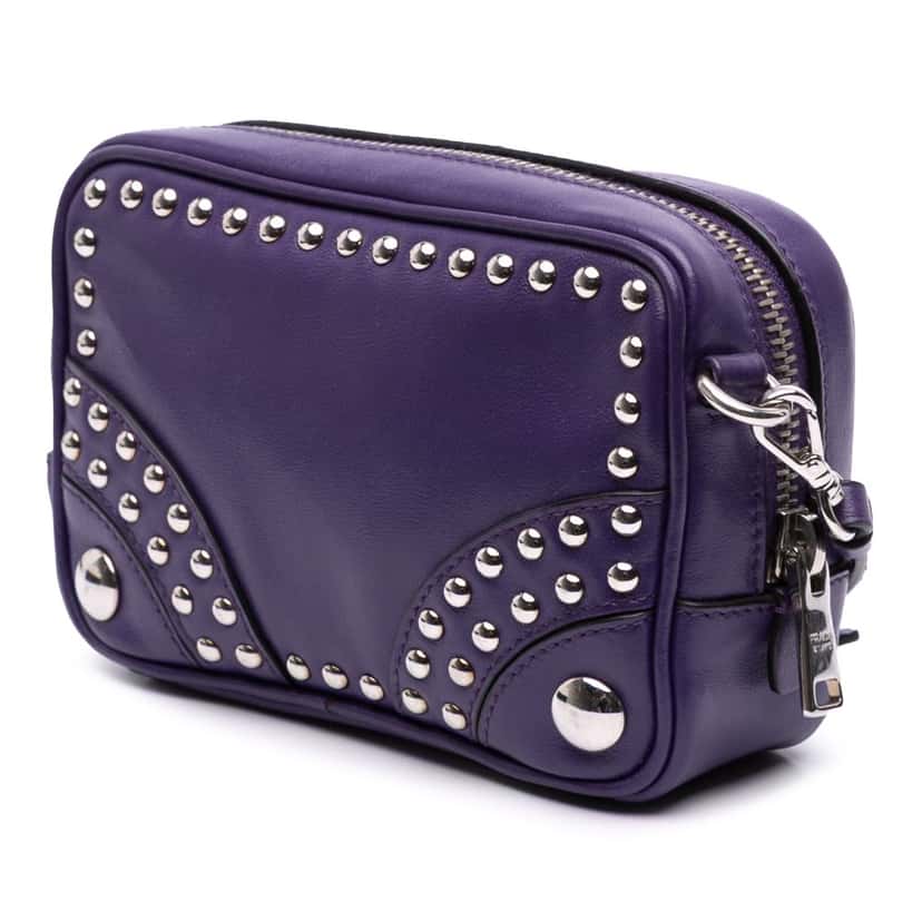 Prada Mini Leather Studded Camera Bag Purple Leather Good condition - Back View