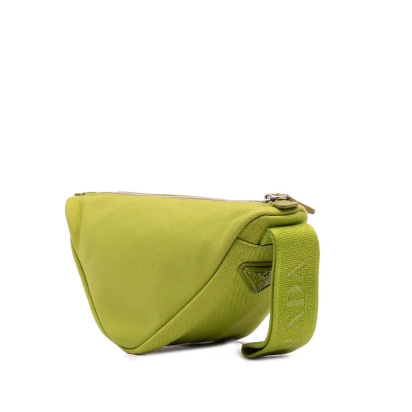 Prada Canvas Canapa Triangle Logo Wristlet Clutch Green Canvas Very good condition - Back View