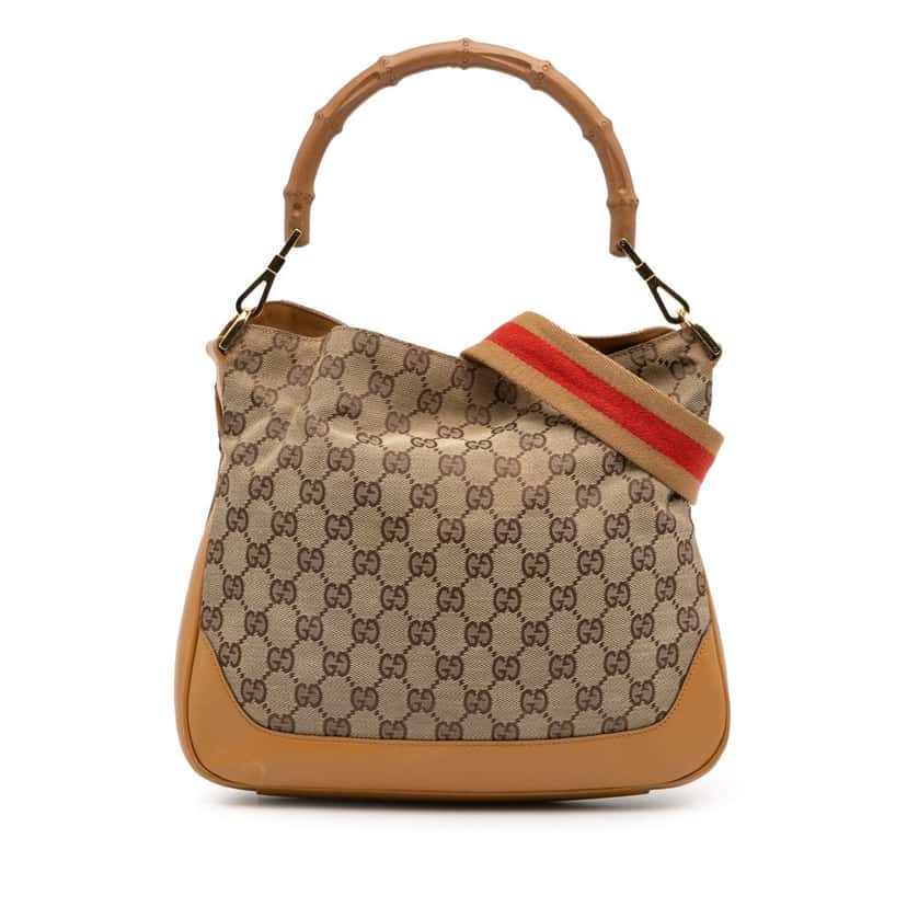 Gucci GG Canvas Bamboo Web Satchel Brown Canvas Good condition - Front View