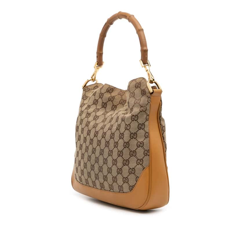 Gucci GG Canvas Bamboo Web Satchel Brown Canvas Good condition - Back View
