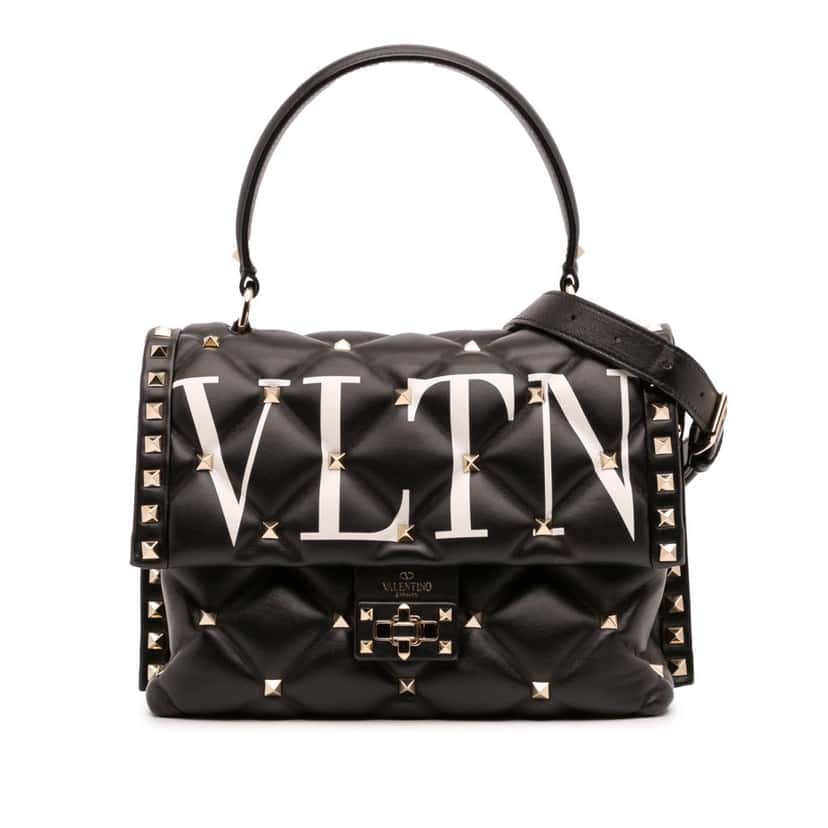 Valentino Lambskin VLTN Candystud Top Handle Bag Black Leather Good condition - Front View