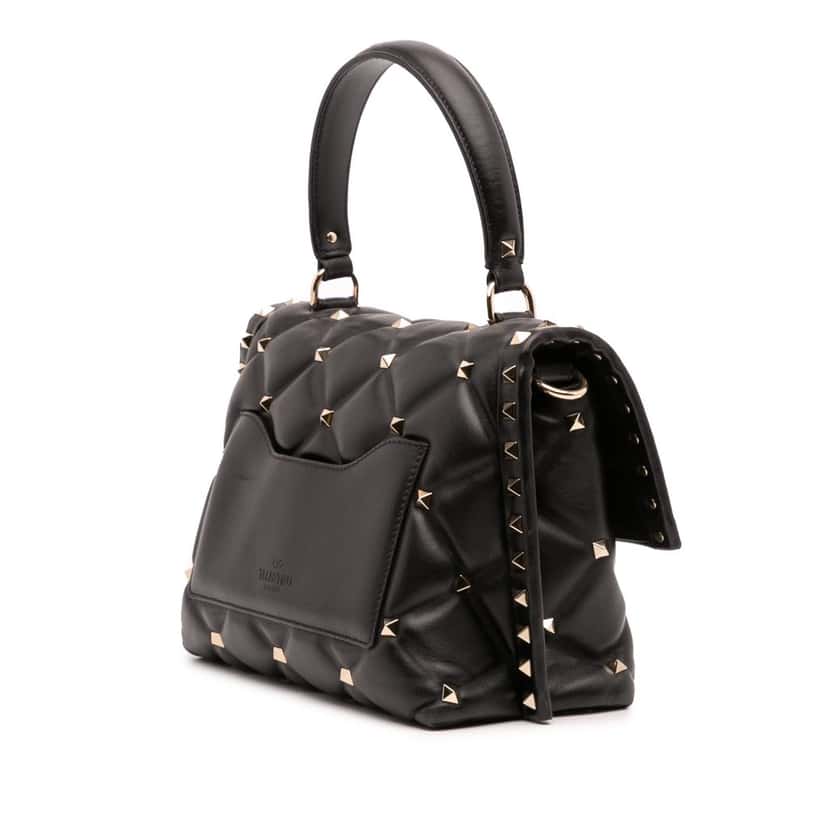 Valentino Lambskin VLTN Candystud Top Handle Bag Black Leather Good condition - Back View