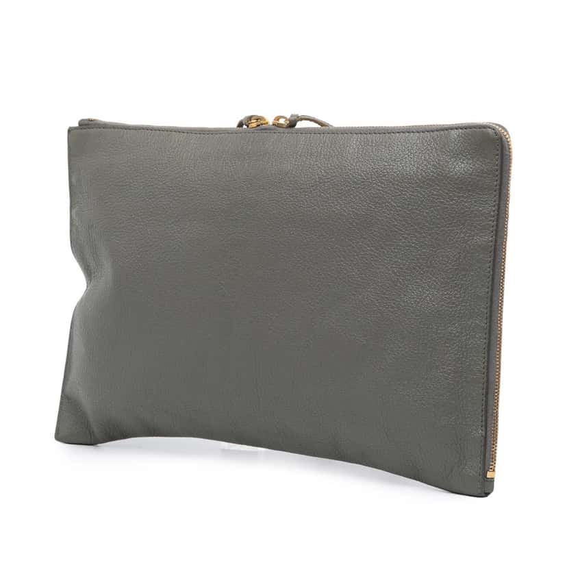Balenciaga Lambskin Motocross Metallic Edge Flat Clutch Grey Leather Good condition - Back View