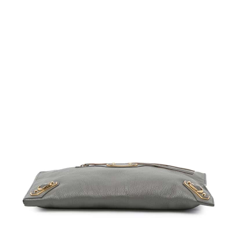 Balenciaga Lambskin Motocross Metallic Edge Flat Clutch Grey Leather Good condition - Inside View