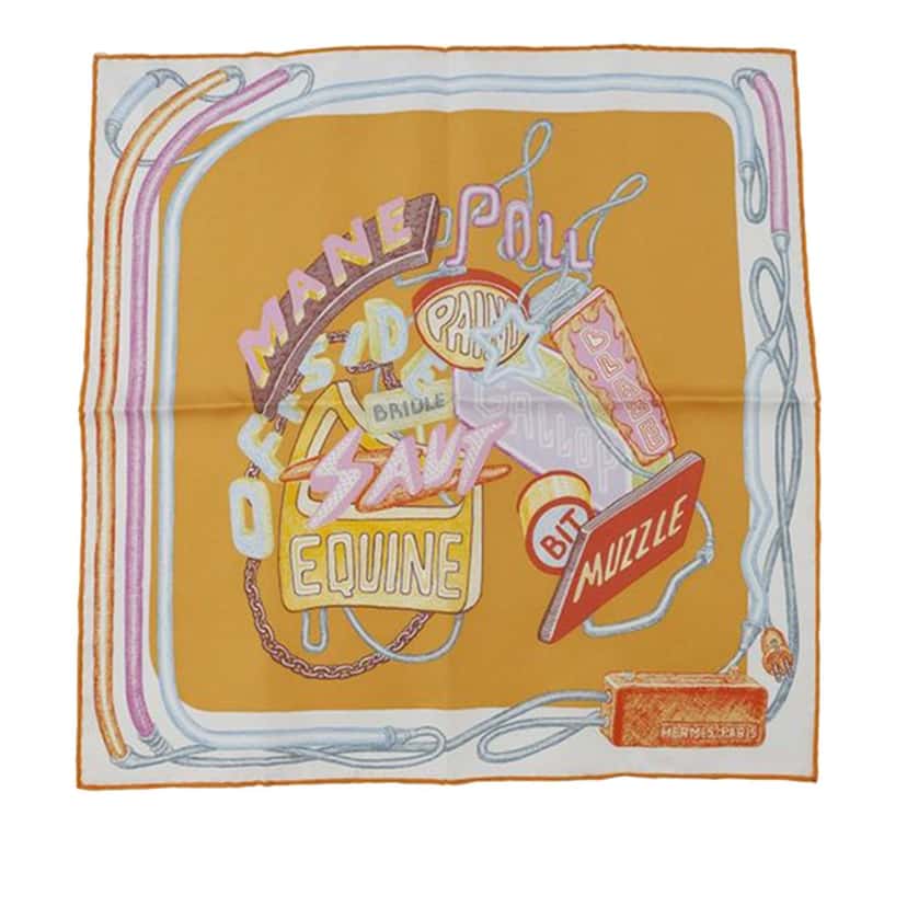Hermès Gavroche Chevaloscope Neon Pointille Silk Scarf Yellow Silk Good condition - Front View