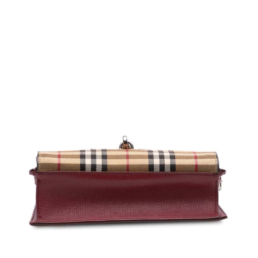 Burberry Small Leather and House Check Canvas Derby Macken Crossbody Red Leather Good condition - Inside View
