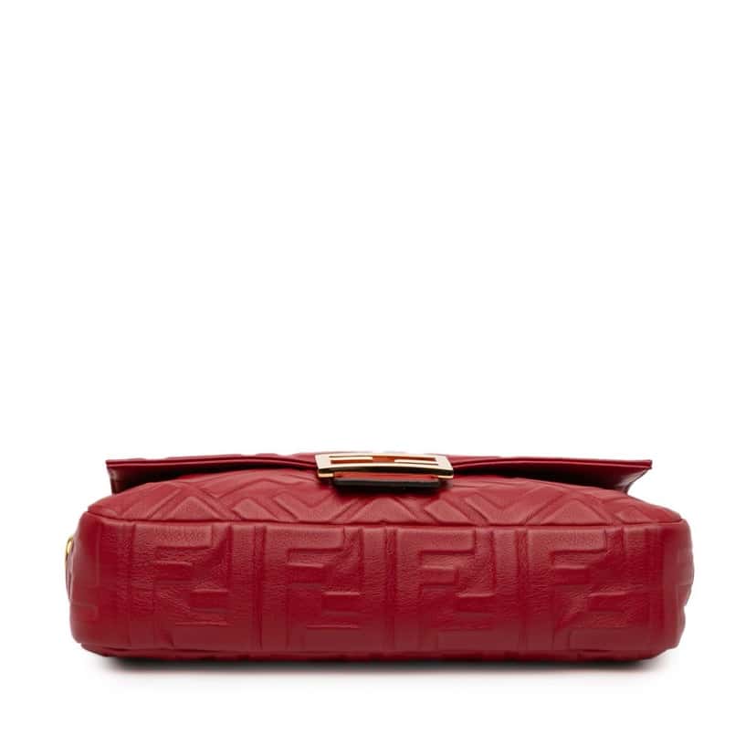 Fendi Zucca Embossed Leather Baguette Satchel Red Leather Good condition - Inside View