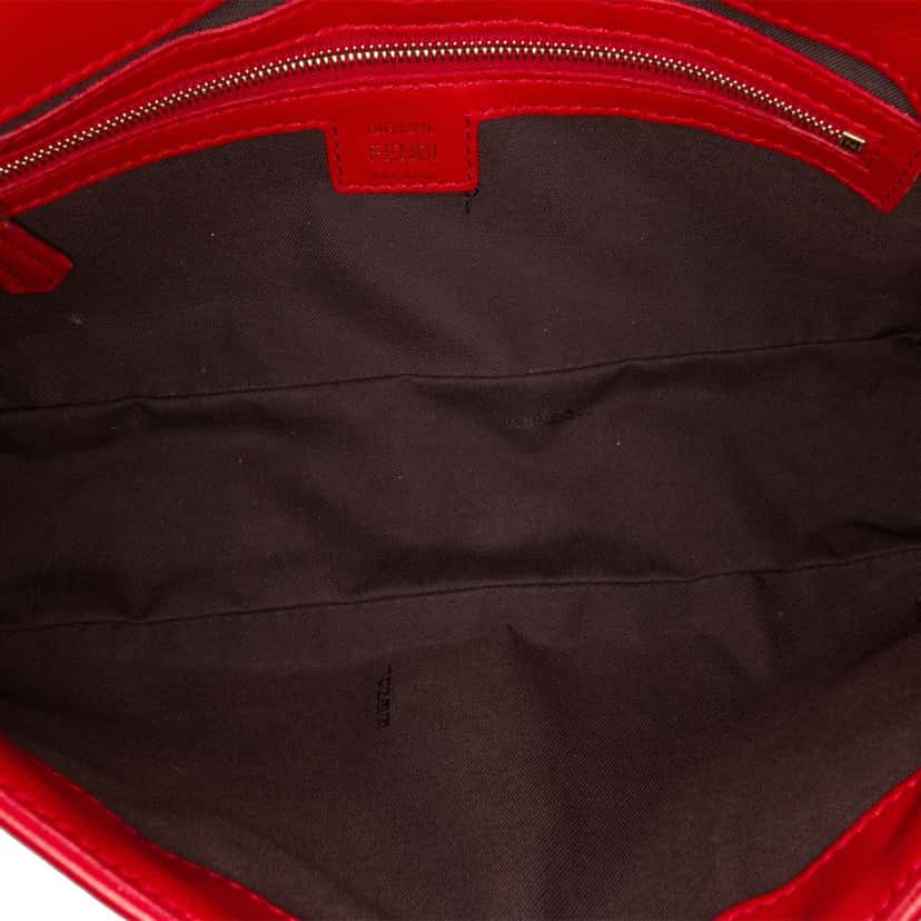 Fendi Zucca Embossed Leather Baguette Satchel Red Leather Good condition - Model View