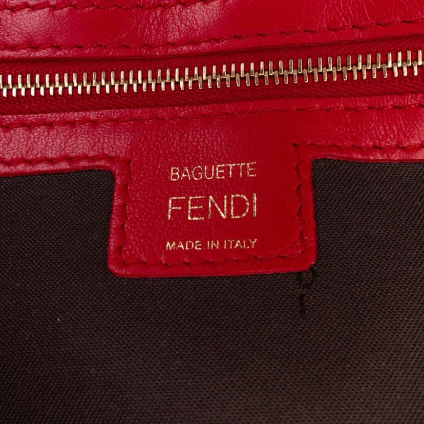 Fendi Zucca Embossed Leather Baguette Satchel Red Leather Good condition - Box View