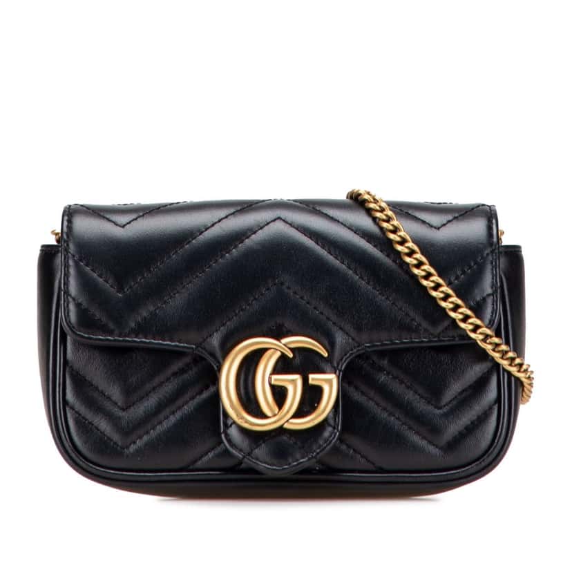 Gucci Super Mini GG Marmont Matelasse Leather Flap Crossbody Black Leather Good condition - Front View