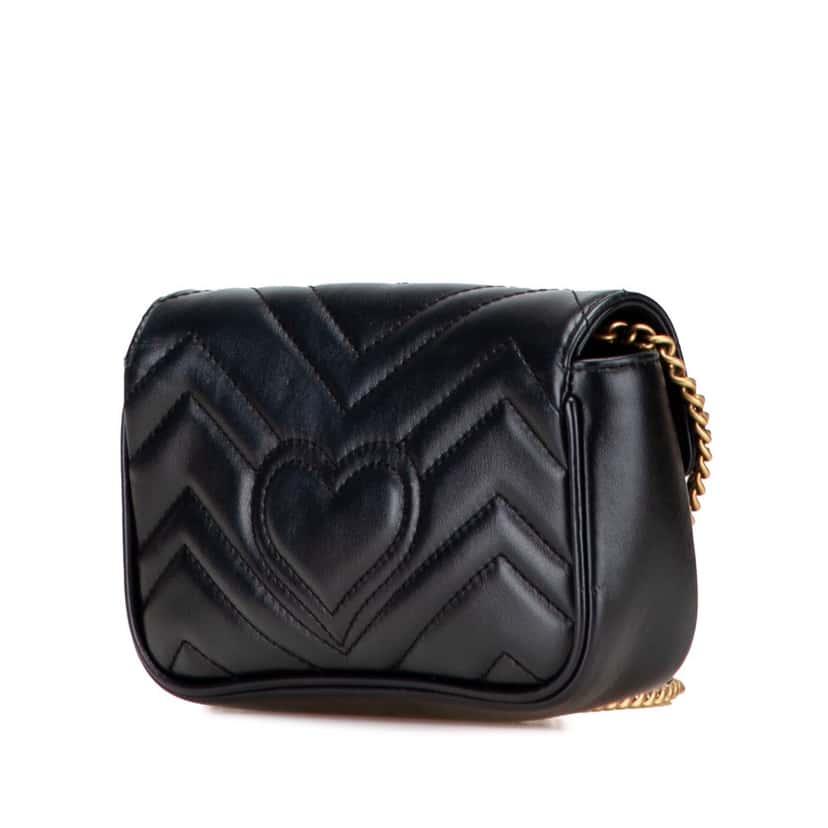 Gucci Super Mini GG Marmont Matelasse Leather Flap Crossbody Black Leather Good condition - Back View