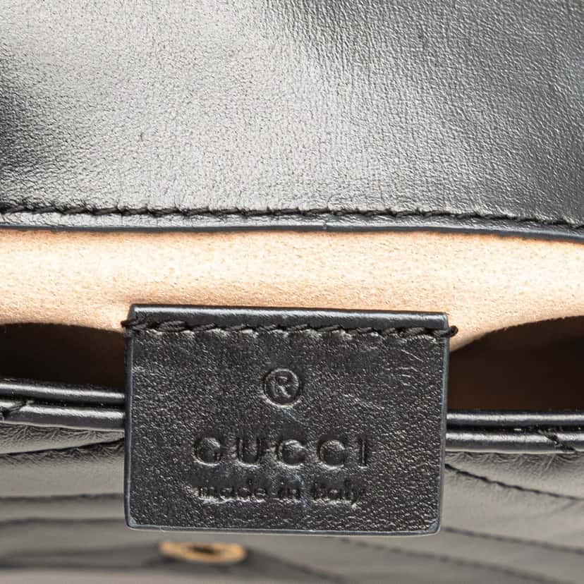 Gucci Super Mini GG Marmont Matelasse Leather Flap Crossbody Black Leather Good condition - Box View