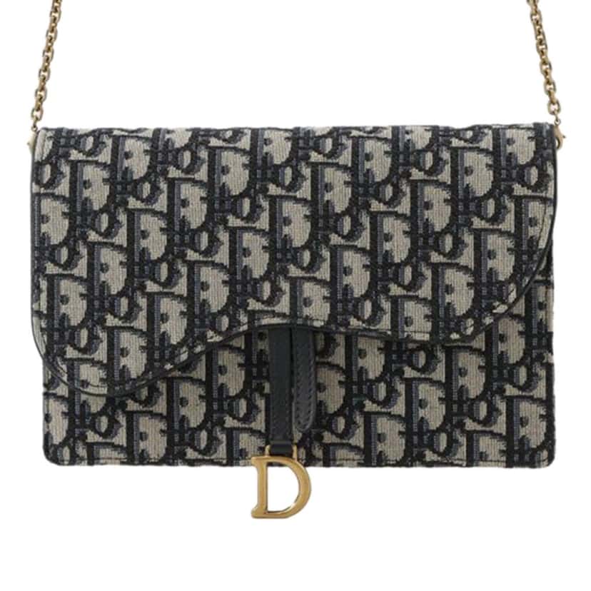 Dior Oblique Canvas Saddle Chain Pouch Blue Canvas Good condition - Front View