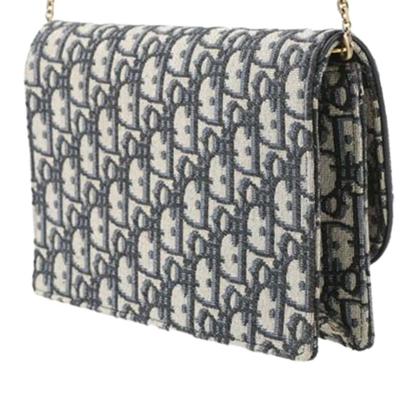 Dior Oblique Canvas Saddle Chain Pouch Blue Canvas Good condition - Back View