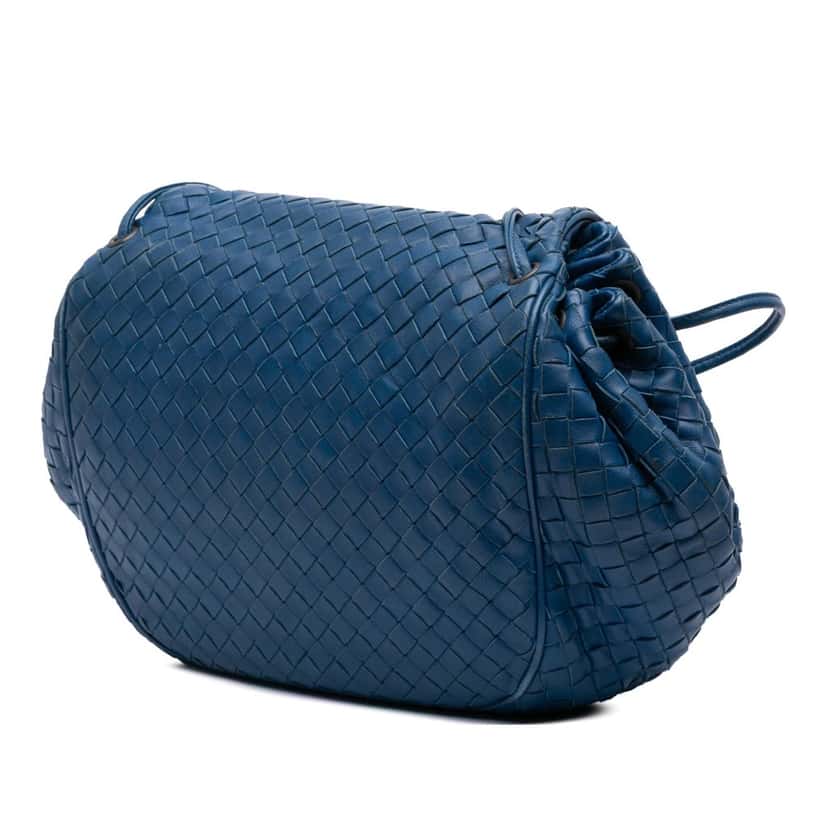 Bottega Veneta Nappa Intrecciato Flap Crossbody Blue Leather Good condition - Back View