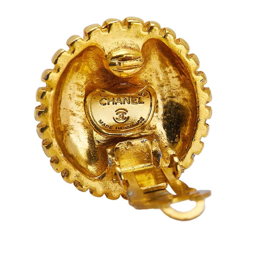 Chanel Gold Plated CC Round Clip On Earrings Gold Metal Good condition - Inside View