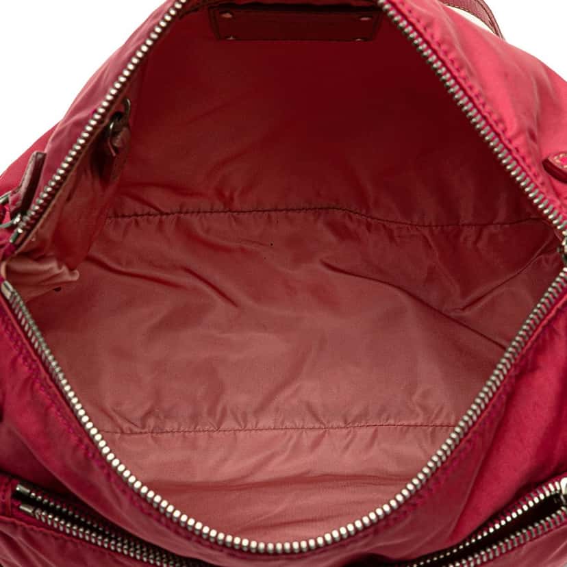 Prada Saffiano Trimmed Tessuto Zip Top Crossbody Red Good condition - Model View