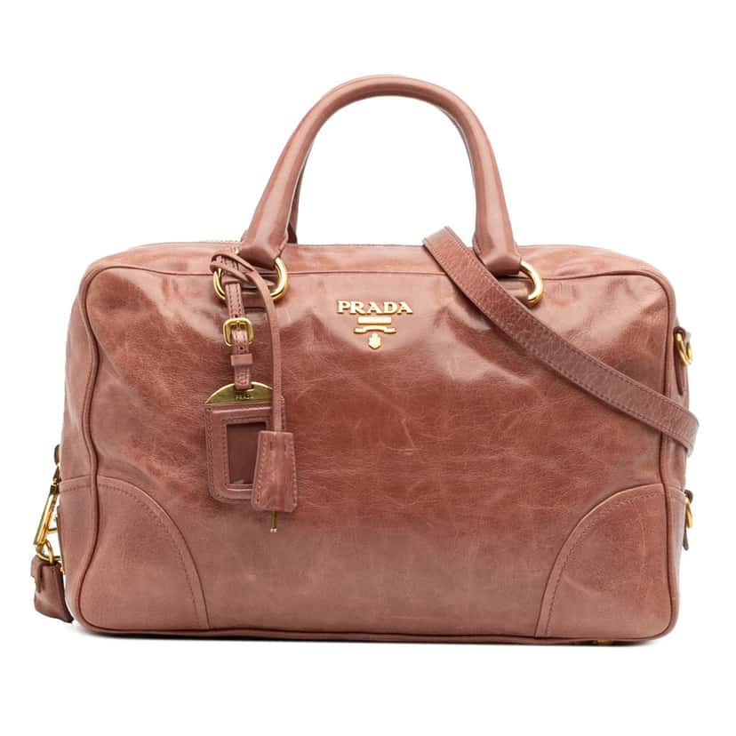 Prada Vitello Shine Bauletto Satchel Pink Leather Good condition - Front View