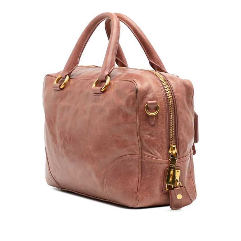 Prada Vitello Shine Bauletto Satchel Pink Leather Good condition - Back View