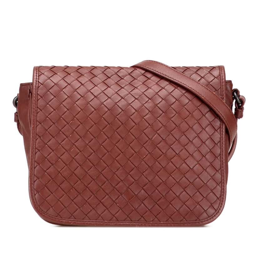 Bottega Veneta Nappa Intrecciato Flap Crossbody Red Leather Very good condition - Front View