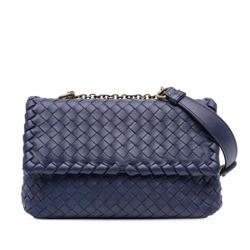 Bottega Veneta Baby Nappa Intrecciato Olimpia Crossbody Blue Leather Good condition - Front View