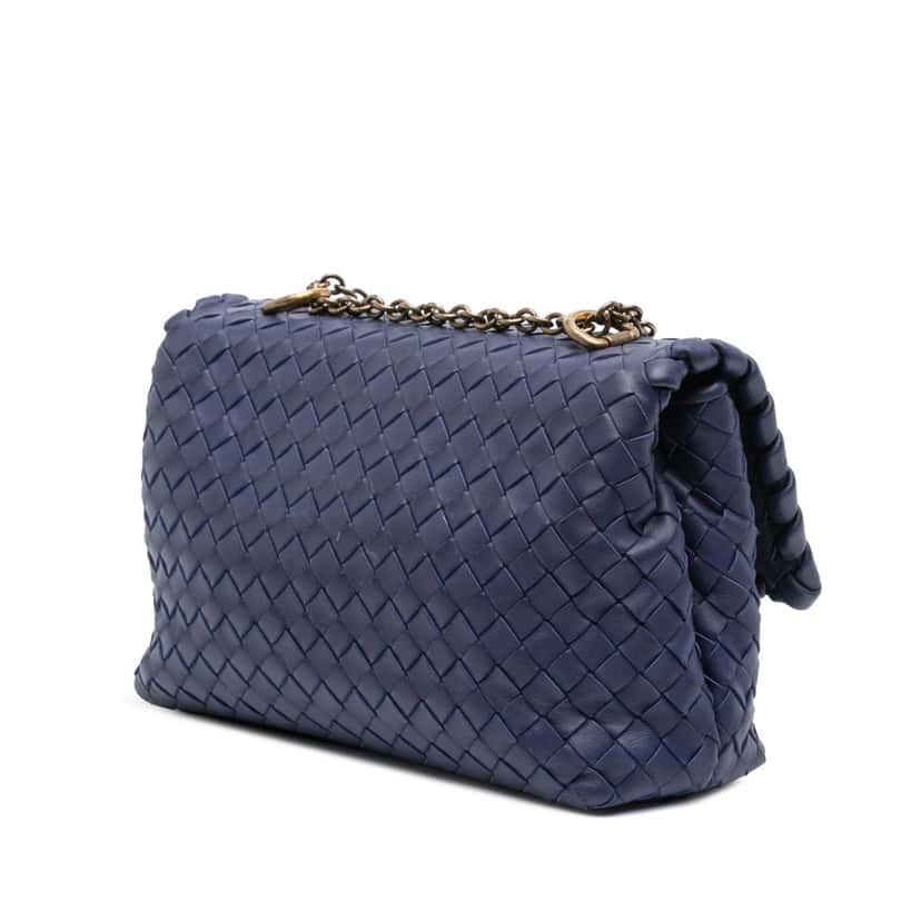 Bottega Veneta Baby Nappa Intrecciato Olimpia Crossbody Blue Leather Good condition - Back View