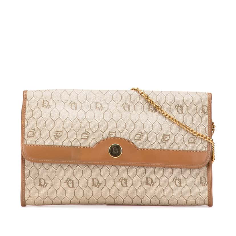 Dior Honeycomb Canvas Chain Shoulder Bag Brown Canvas Good condition - Front View