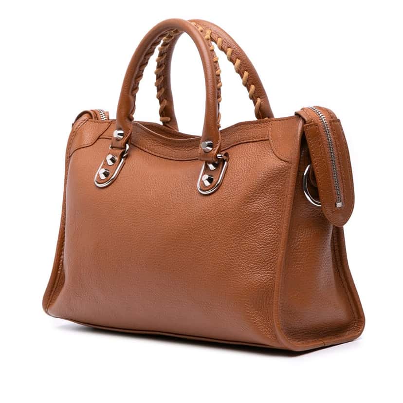 Balenciaga Small Chevre Motocross Classic Metallic Edge City Satchel Brown Leather Good condition - Back View