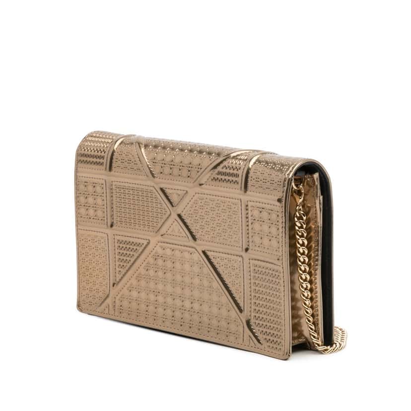 Dior Metallic Patent Microcannage Diorama Wallet on Chain Gold Leather Good condition - Back View