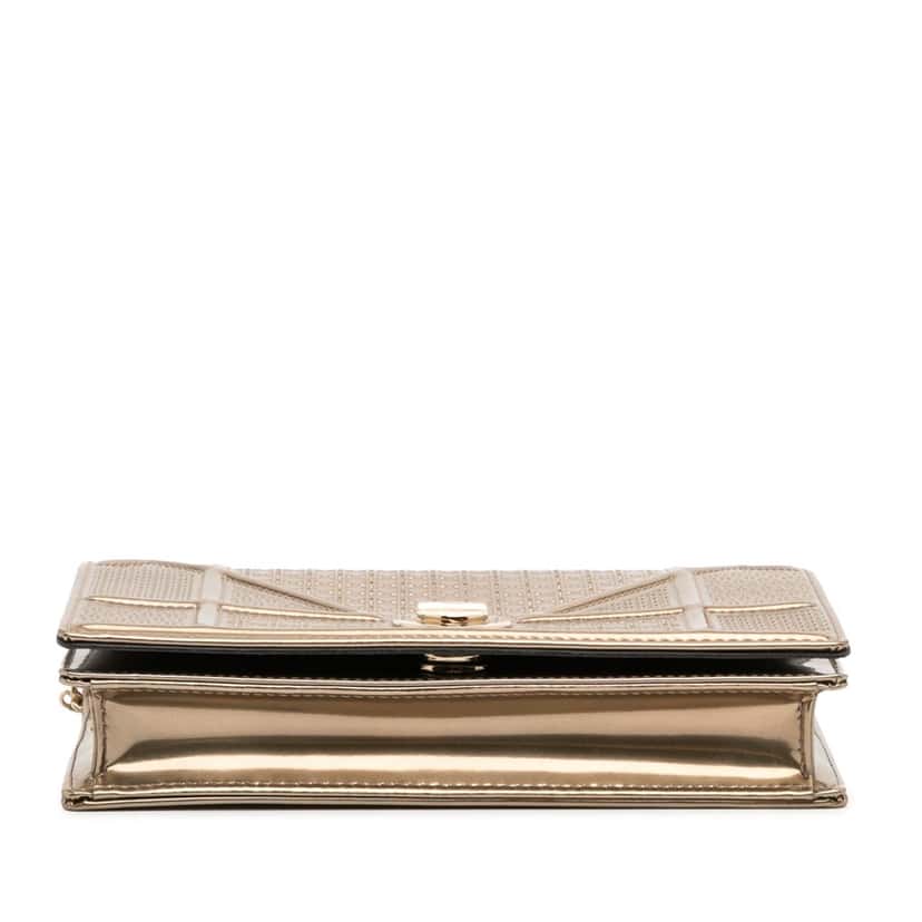 Dior Metallic Patent Microcannage Diorama Wallet on Chain Gold Leather Good condition - Inside View