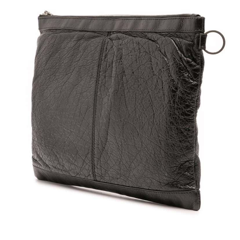 Balenciaga Lambskin Motocross Classic Clip L Clutch Black Leather Good condition - Back View