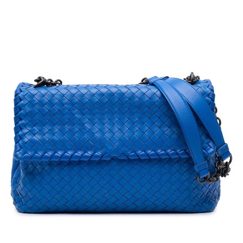 Bottega Veneta Medium Nappa Intrecciato Olimpia Crossbody Blue Leather Good condition - Front View