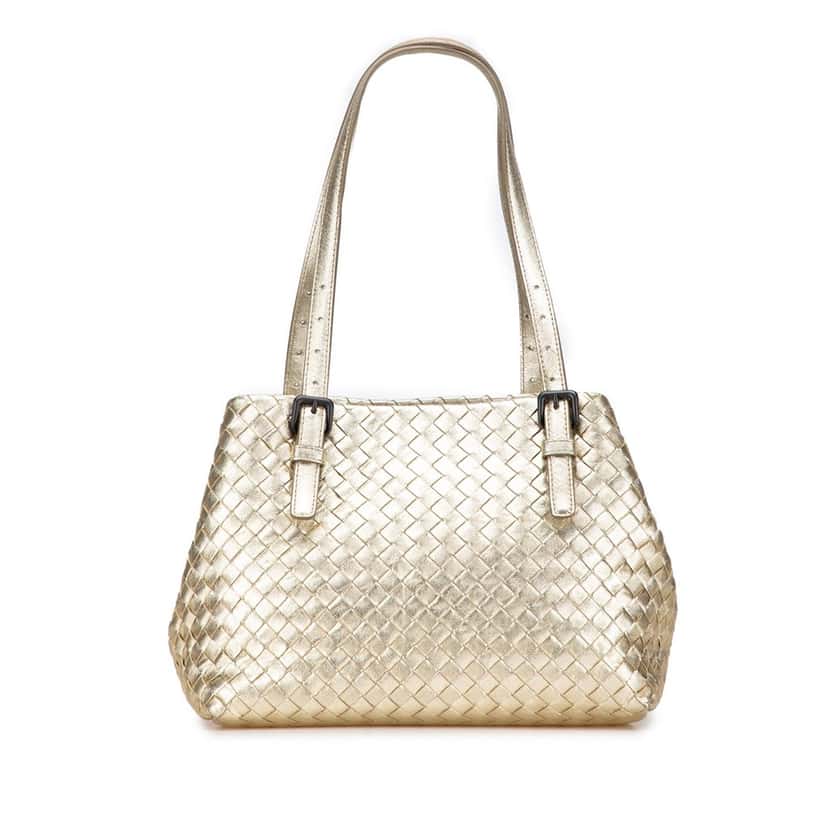 Bottega Veneta Small Metallic Nappa Intrecciato Cesta Tote Gold Leather Good condition - Front View