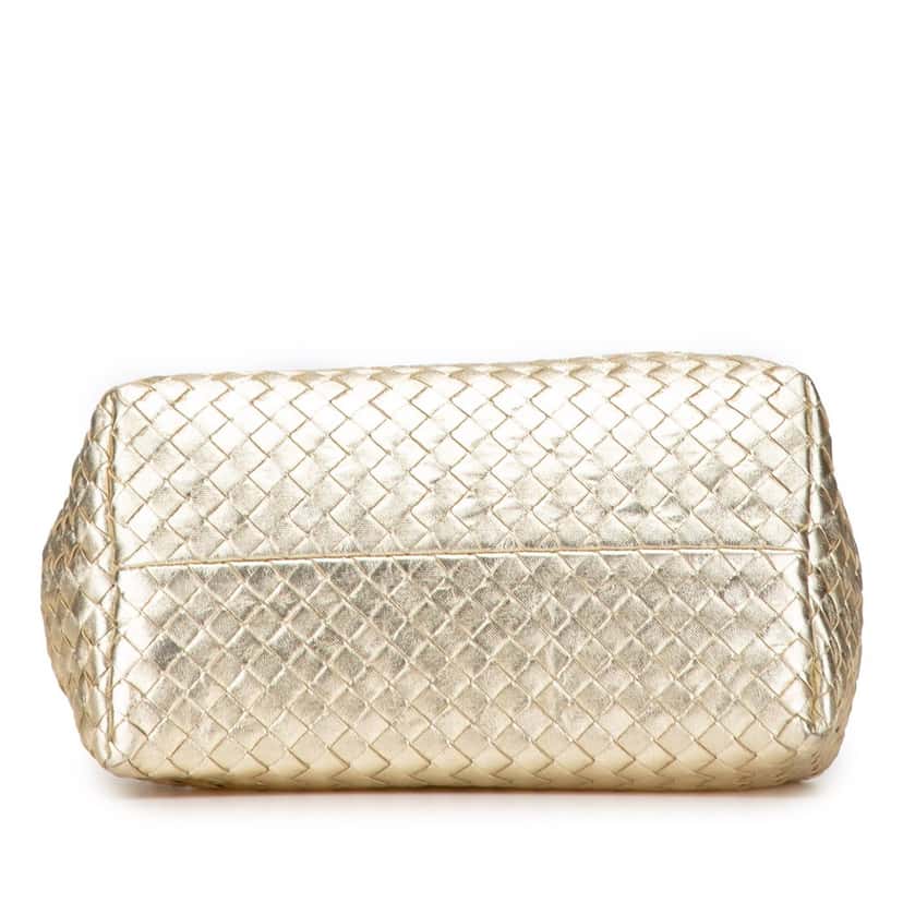Bottega Veneta Small Metallic Nappa Intrecciato Cesta Tote Gold Leather Good condition - Inside View