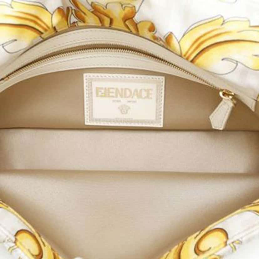 Fendi Versace Fendace FF Baroque Print Silk Baguette Satchel White Silk Good condition - Model View