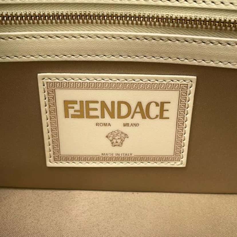Fendi Versace Fendace FF Baroque Print Silk Baguette Satchel White Silk Good condition - Box View