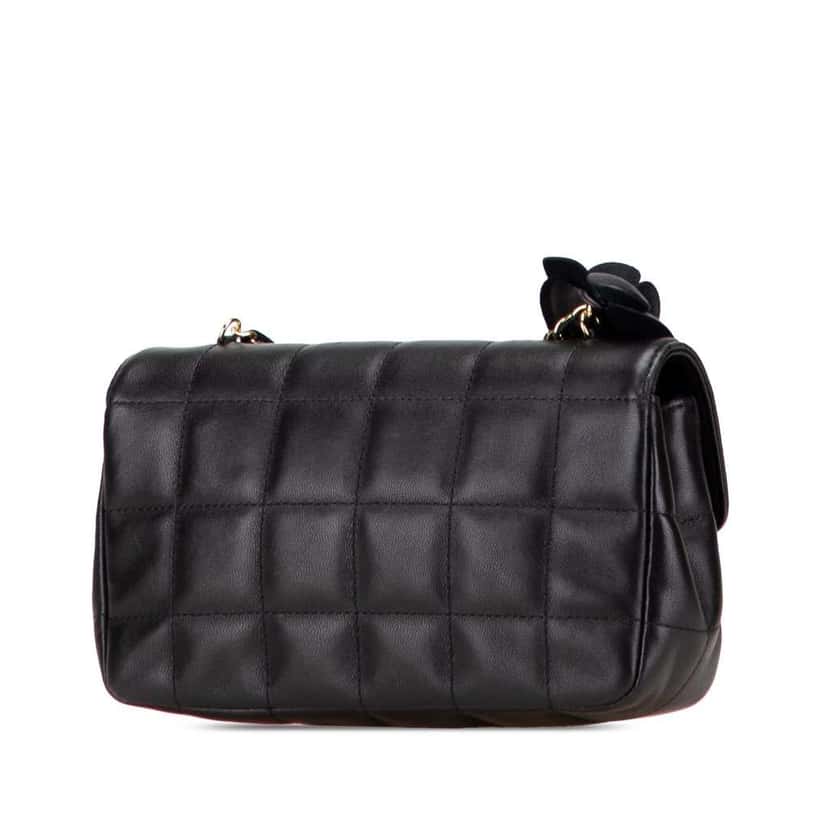 Chanel Mini Lambskin Chocolate Bar Camellia Flap Black Leather Good condition - Back View