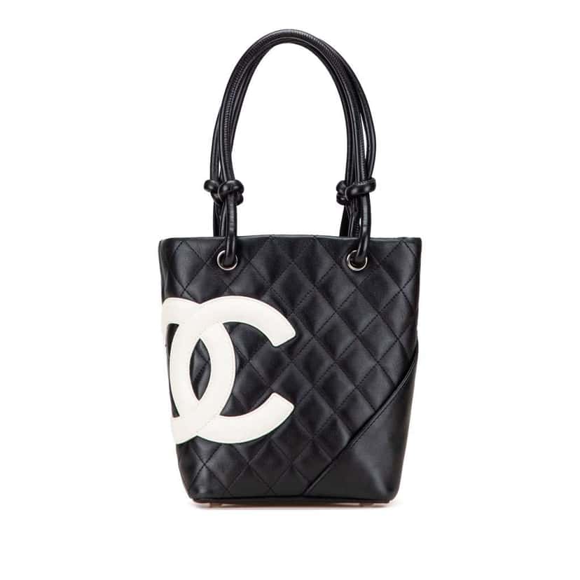 Chanel Small Quilted Lambskin Cambon Ligne Tote Black Leather Good condition - Front View